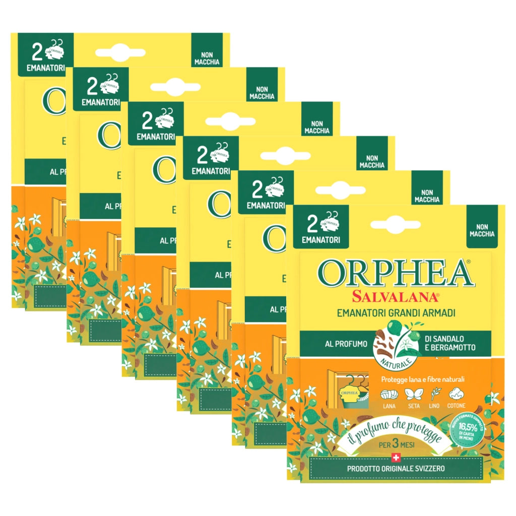 Orphea Salvalana, Emanatori Grandi Armadi, Agisce per 3 Mesi, 6 x 2 Diffusori, Sandalo e Bergamotto