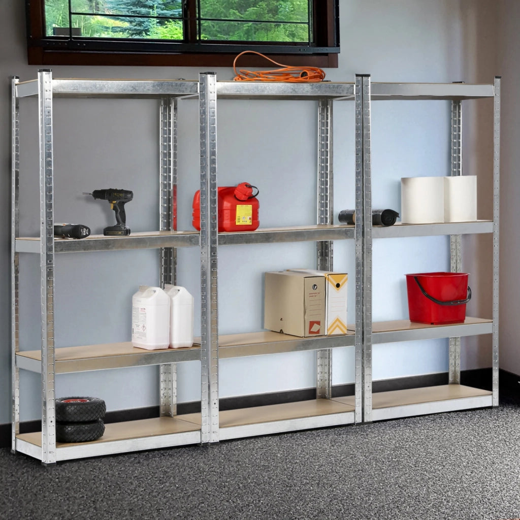 IDMarket - Set di 3 scaffalature modulari in metallo per impieghi gravosi con 12 ripiani