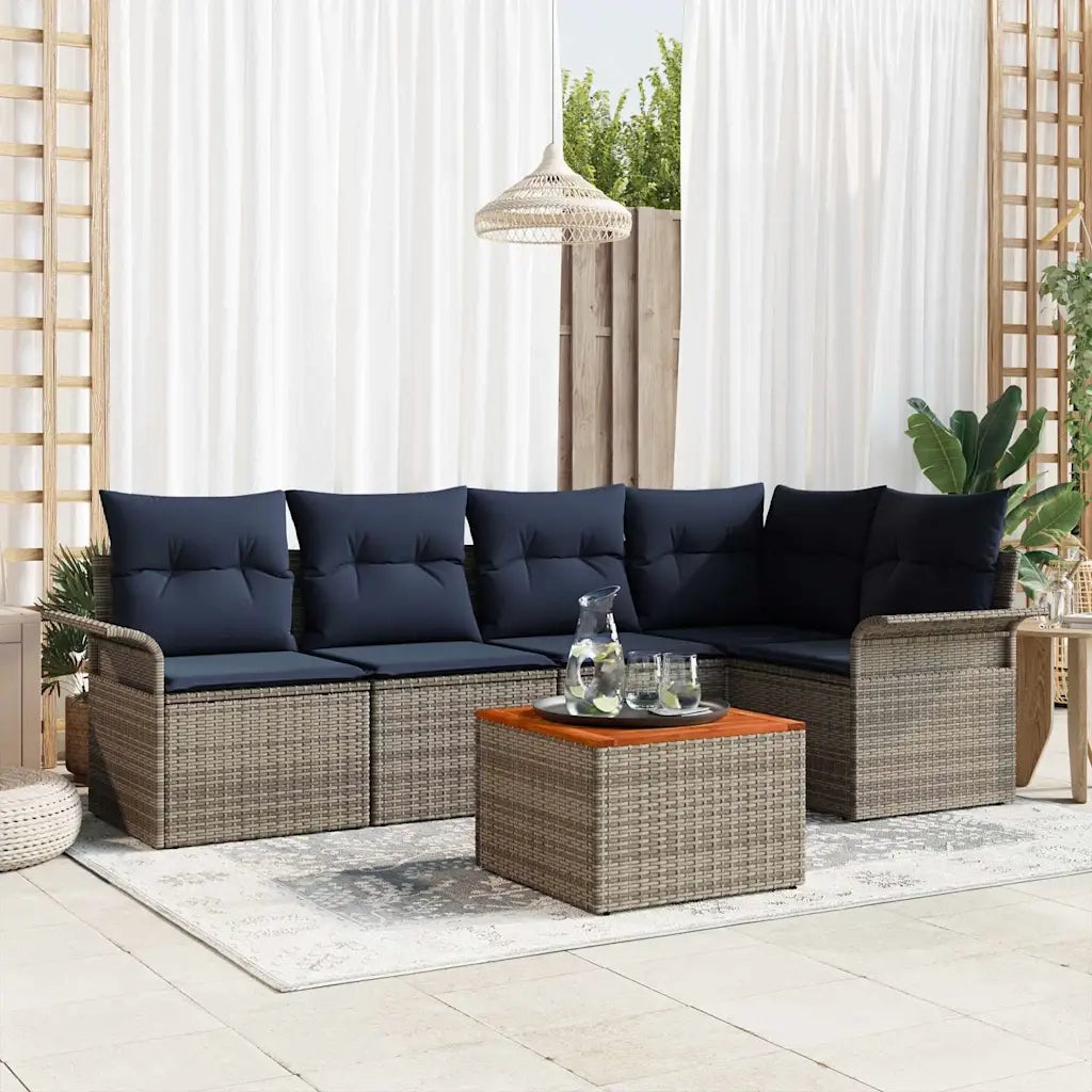 Set Divano da Giardino 6 pcs Grigio e Blu Navy polyrattan 3356001