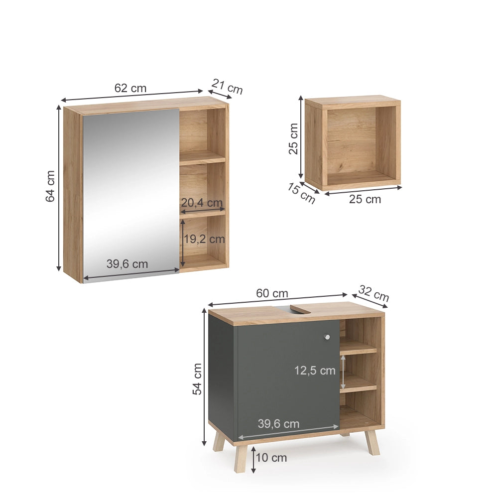 Vicco Set mobili bagno Antracite 3 parti
