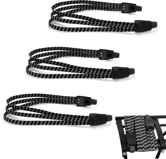 Fascia elastica per bagaglio con gancio - Cinturone per biciclette e motociclette - 3 pezzi - Nero