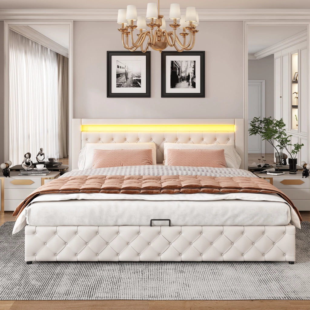 letto imbottito pu bianco 182 x 207 cm