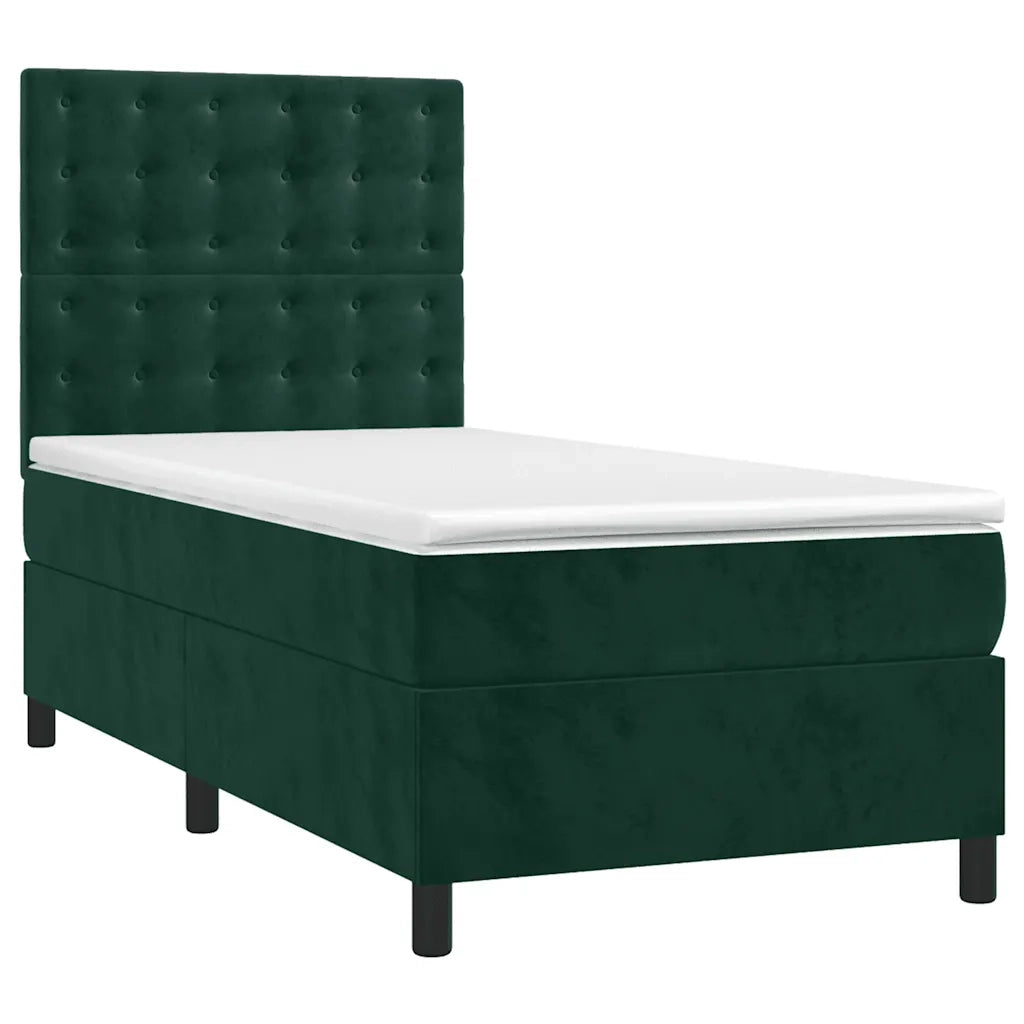 Letto a Molle con Materasso e LED Verde Scuro 80x200cm Velluto