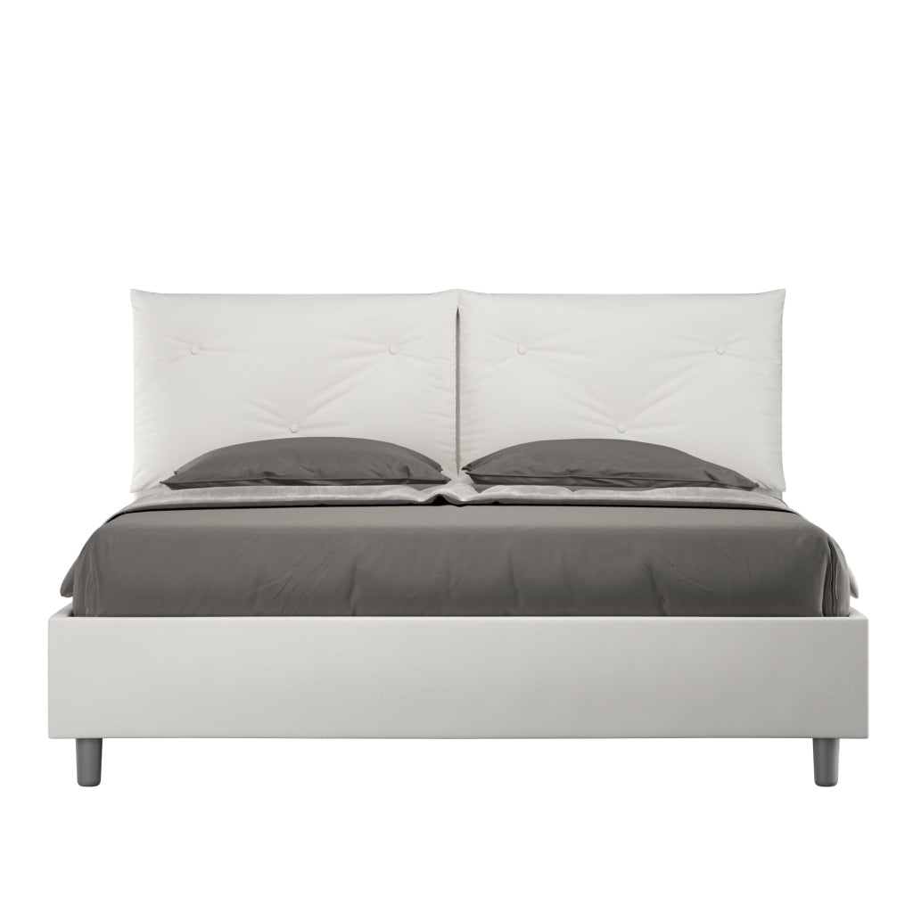 BS COM Letto matrimoniale con rete imbottito 160x200 similpelle bianco