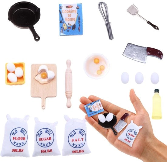 Accessori per Poppenhuis Miniaturo 20 pezzi - Tema Cucina per Bambola - Sicuro e Duraturo - Stimola la Creatività - Ideale Regalo