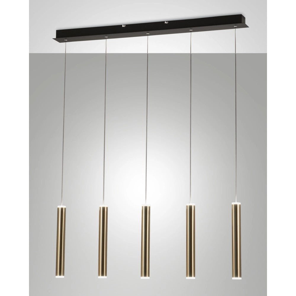 Lampada a sospensione Prado 5 luci Fabas Luce - LED 33 W dimmerabile - Ottone Design lineare