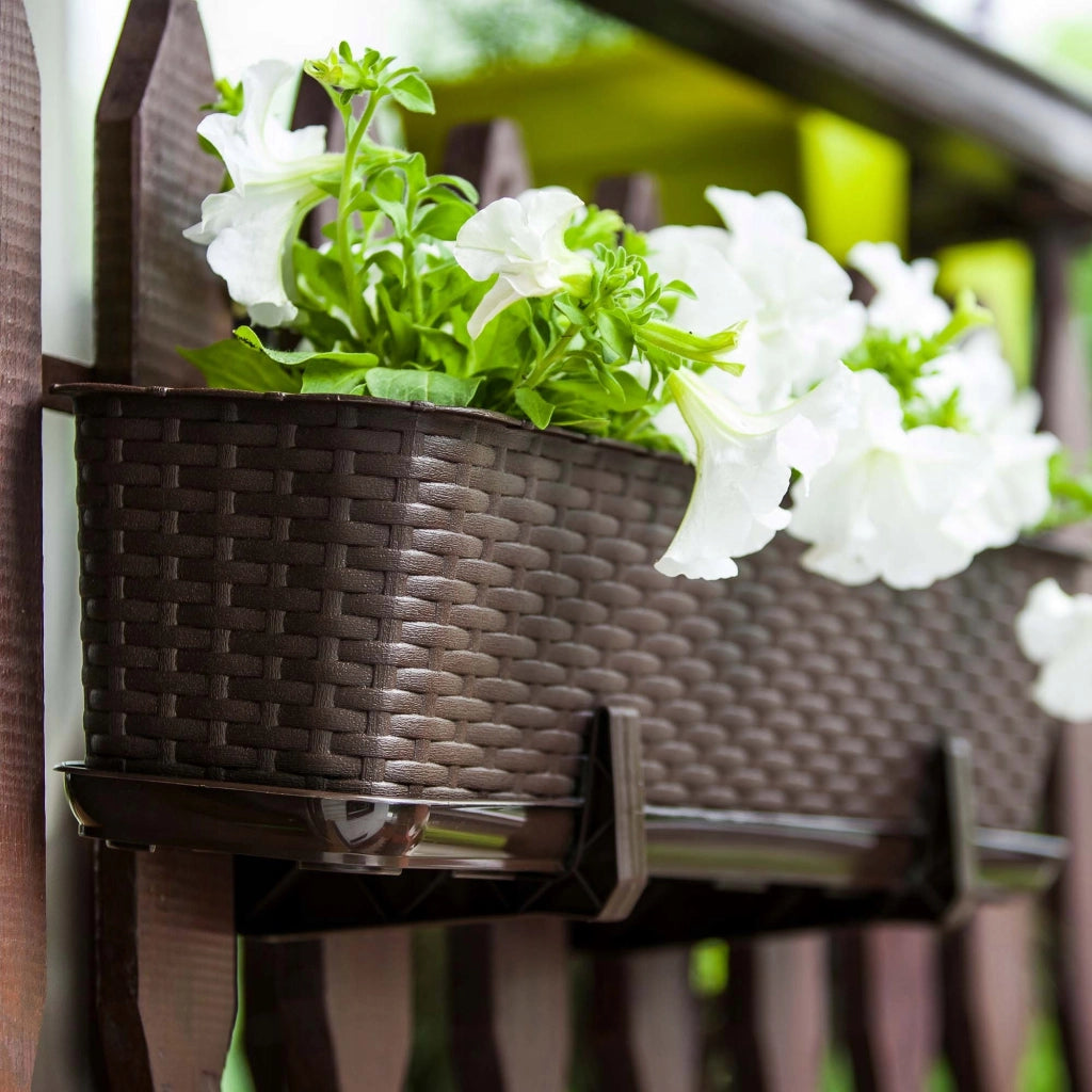 KADAX Fioriera da balcone, 60 cm, marrone, con manici e supporto, 3 pezzi