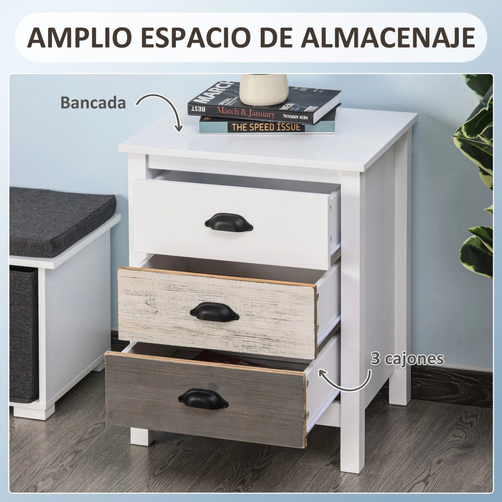 Comodino con 3 cassetti ¨C Minimal ¨C Bianco 50x38x65 cm