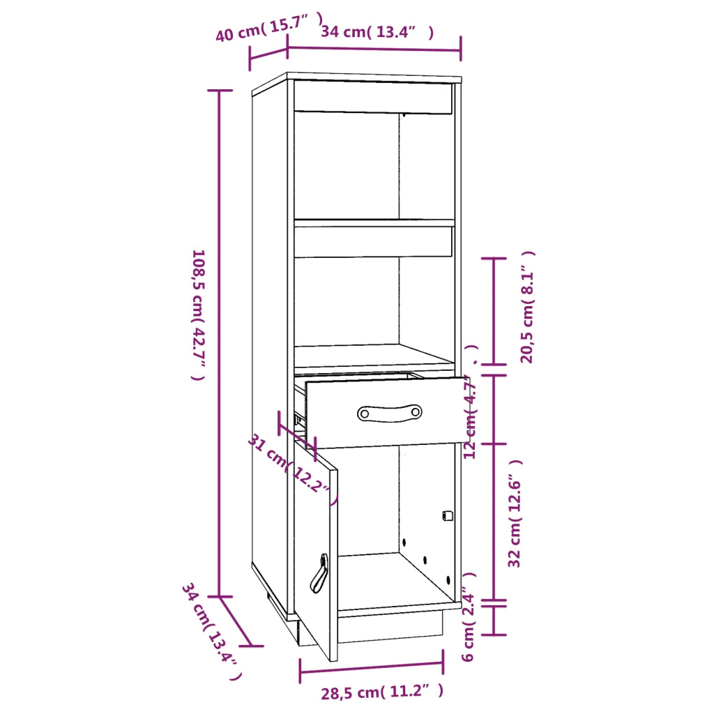Credenza 34x40x108,5 cm in Legno Massello di Pino 820152