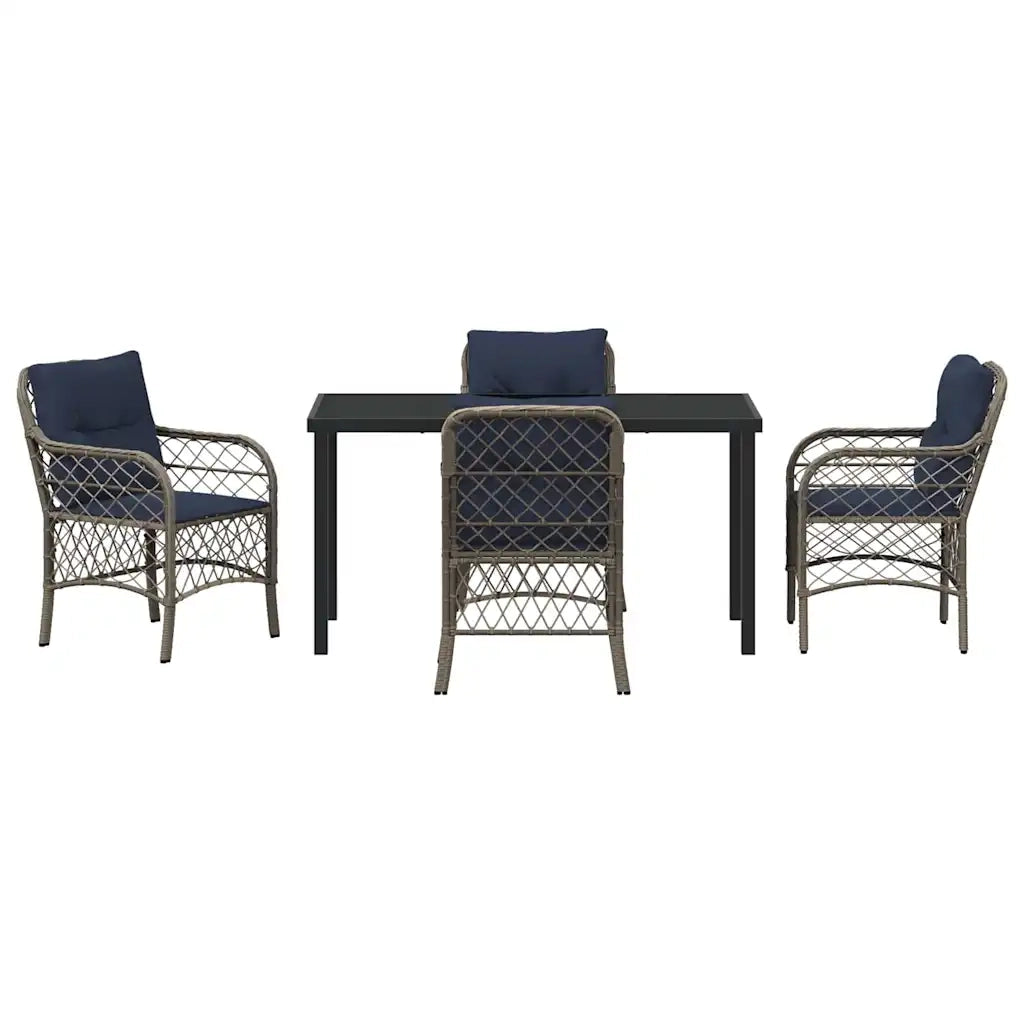 Set da Pranzo per Giardino 5 pcs Grigio e Nero Rattan