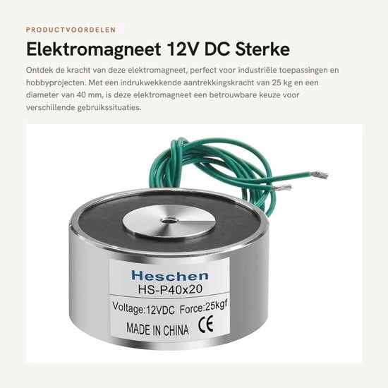 Elettromagnete - 12V DC - Alta attrazione - 40 mm diametro - Utilizzo in industria - 25 kg di attrazione