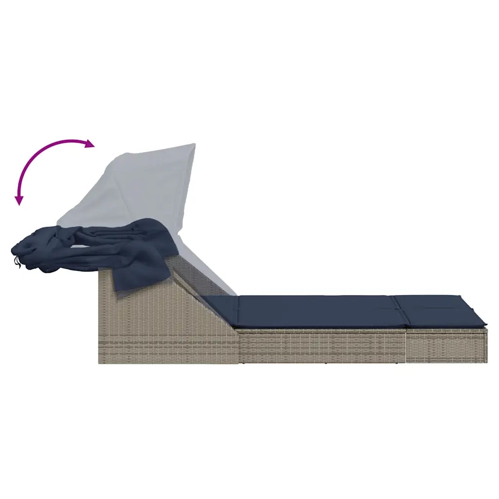 Lettino prendisole doppio con tettuccio e cuscini in Polyrattan Grigio 368644