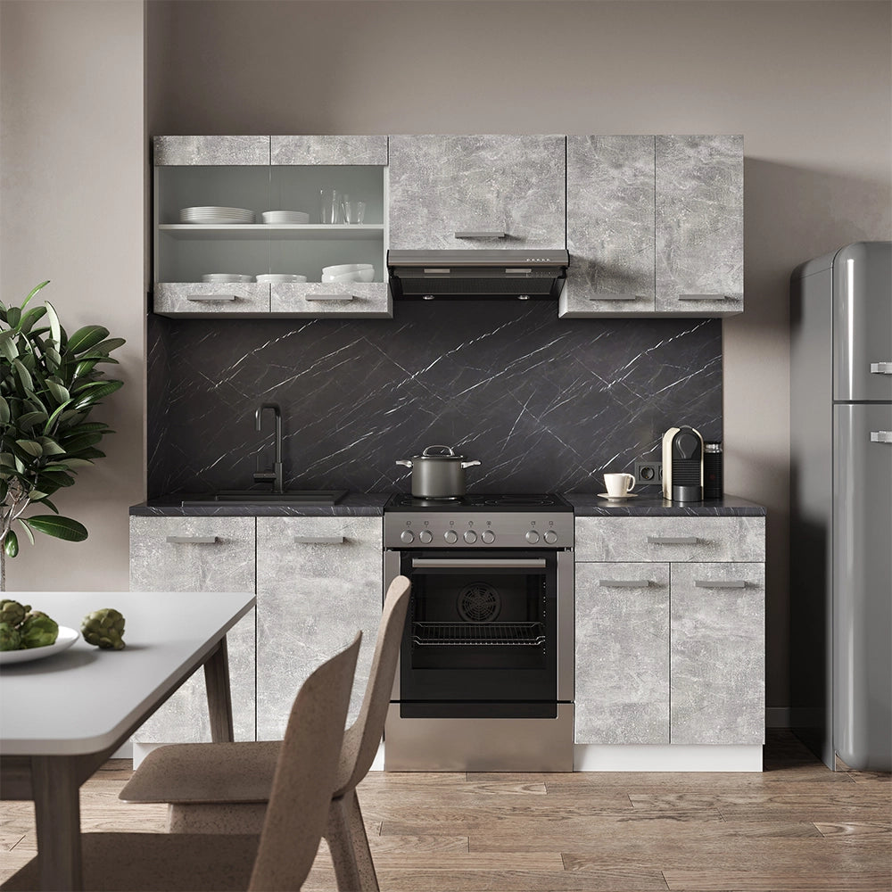 Vicco Cucina componibile Cemento/Bianco 200 cm , PL Rovere