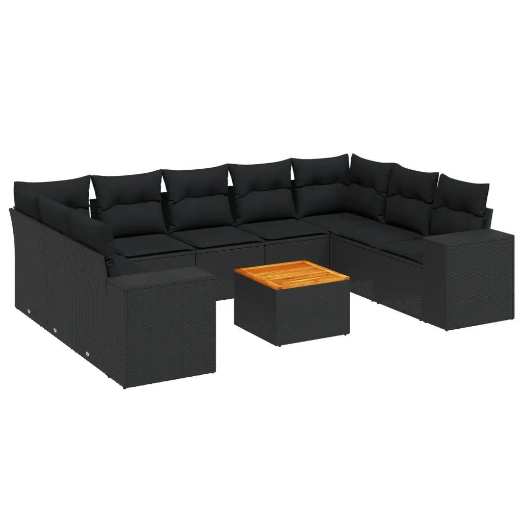 Set Divani da Giardino 10pz con Cuscini in Polyrattan Nero