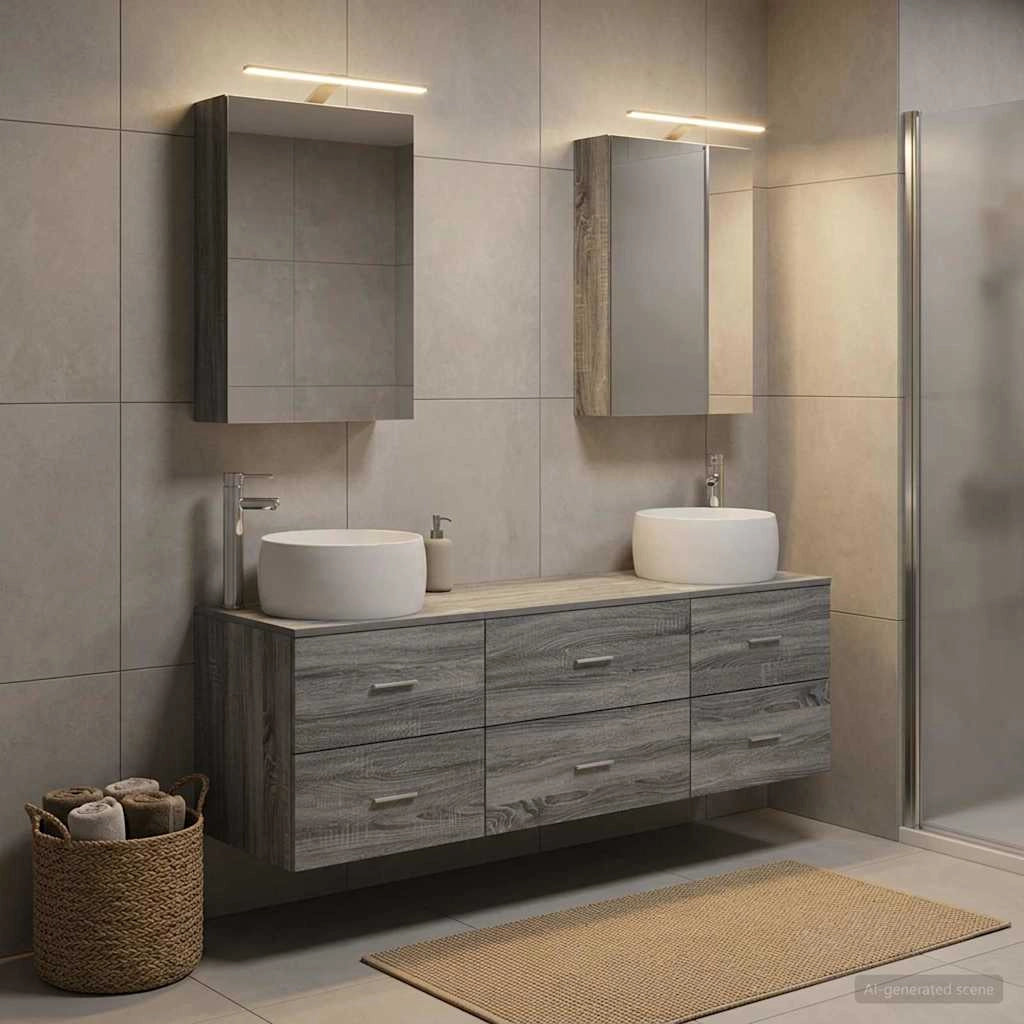 Set di mobili per il bagno 5 pz Sonoma grigio 3406996