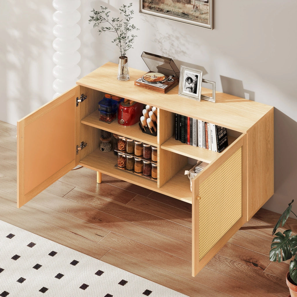 Credenza in vimini - Zephmum - H63x120x40 cm - Rustica, doppia ante