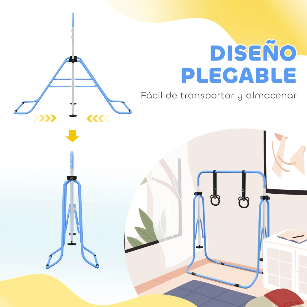 Barra di Ginnastica per Bambini Regolabile in Altezza 5 Livelli con Anelli ¨C Minimal ¨C Blu