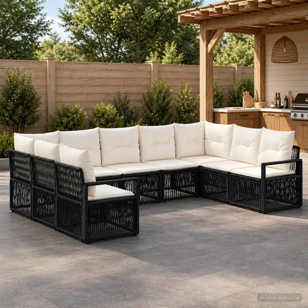 Set Divano da Giardino 9 pz Nero polyrattan 3435814