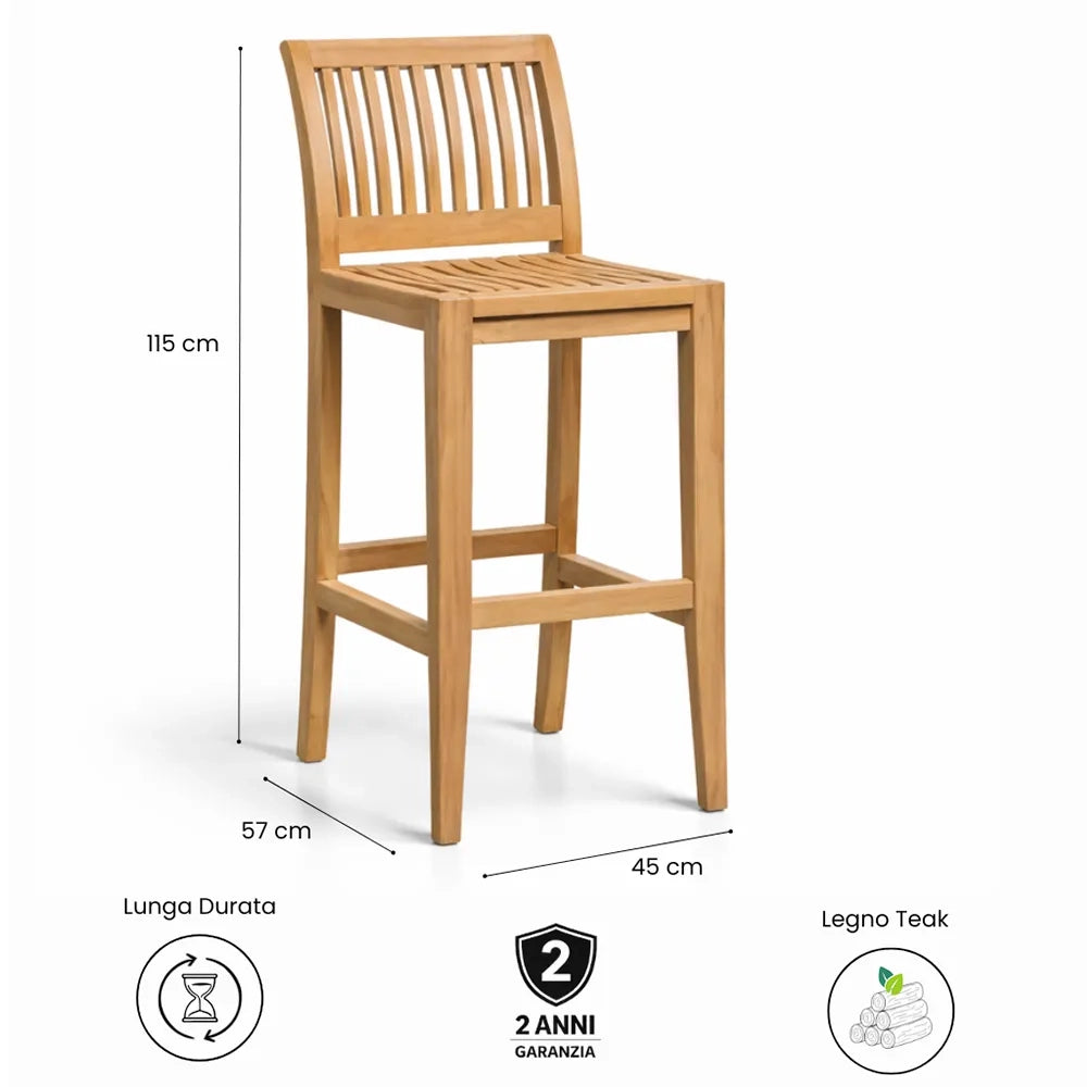 Sgabello alto da esterno in Legno Teak - Tabouret