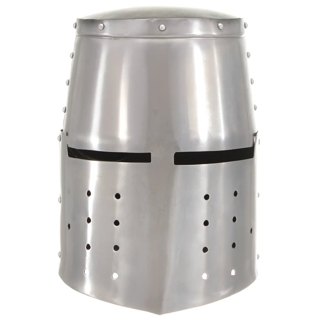 Elmo da Cavaliere Medievale Antico LARP in Acciaio Argento CFW5748376