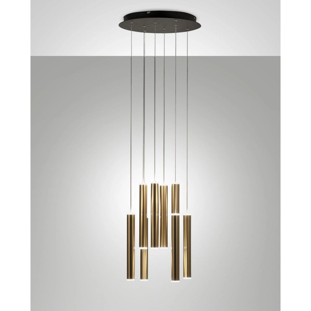 Lampada a sospensione circolare Prado 8 luci Fabas Luce - LED 52 W dimmerabile - Ottone Rosone rotondo