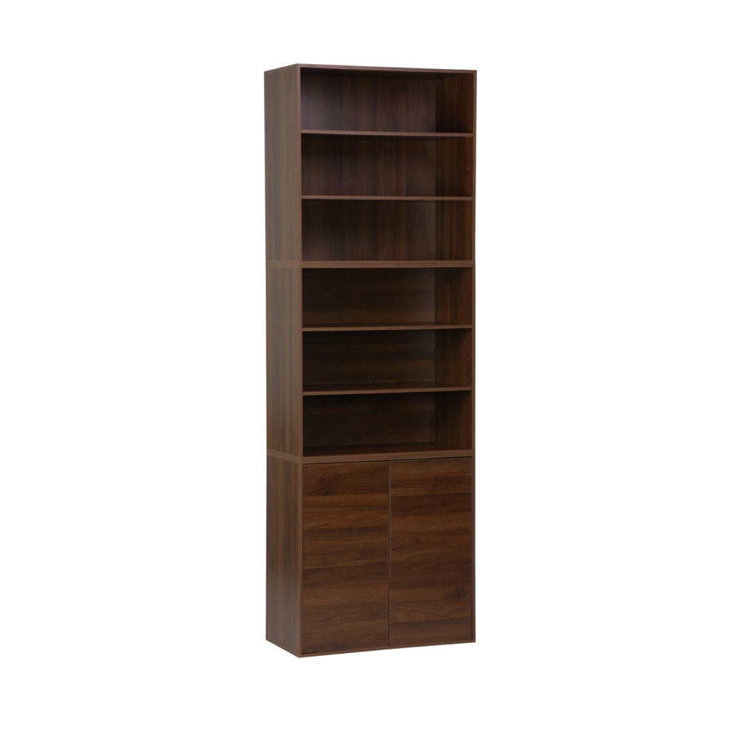 Libreria modulare con 2 ante e 5 livelli, noce