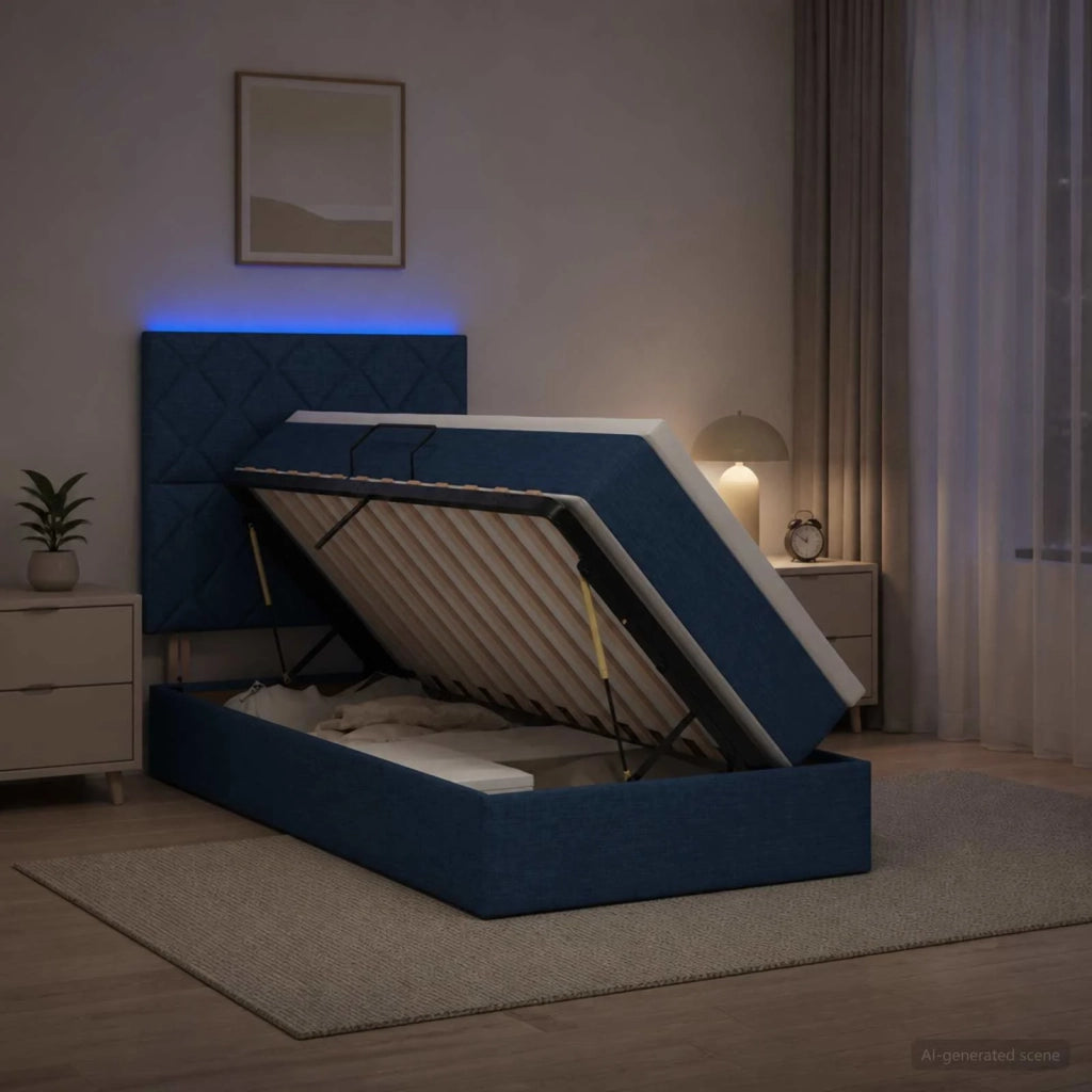 Letto con contenitore LED e materasso Blu 90 x 200 cm Tessuto 3459986