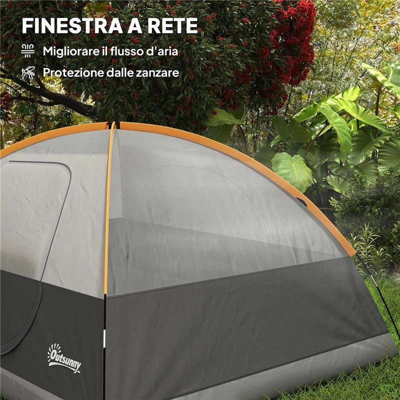 TENDA DA CAMPEGGIO PER 3 PERSONE IMPERMEABILE CON TASCHE GANCIO PER LANTERNA E BORSA DI TRASPORTO ARANCIONE