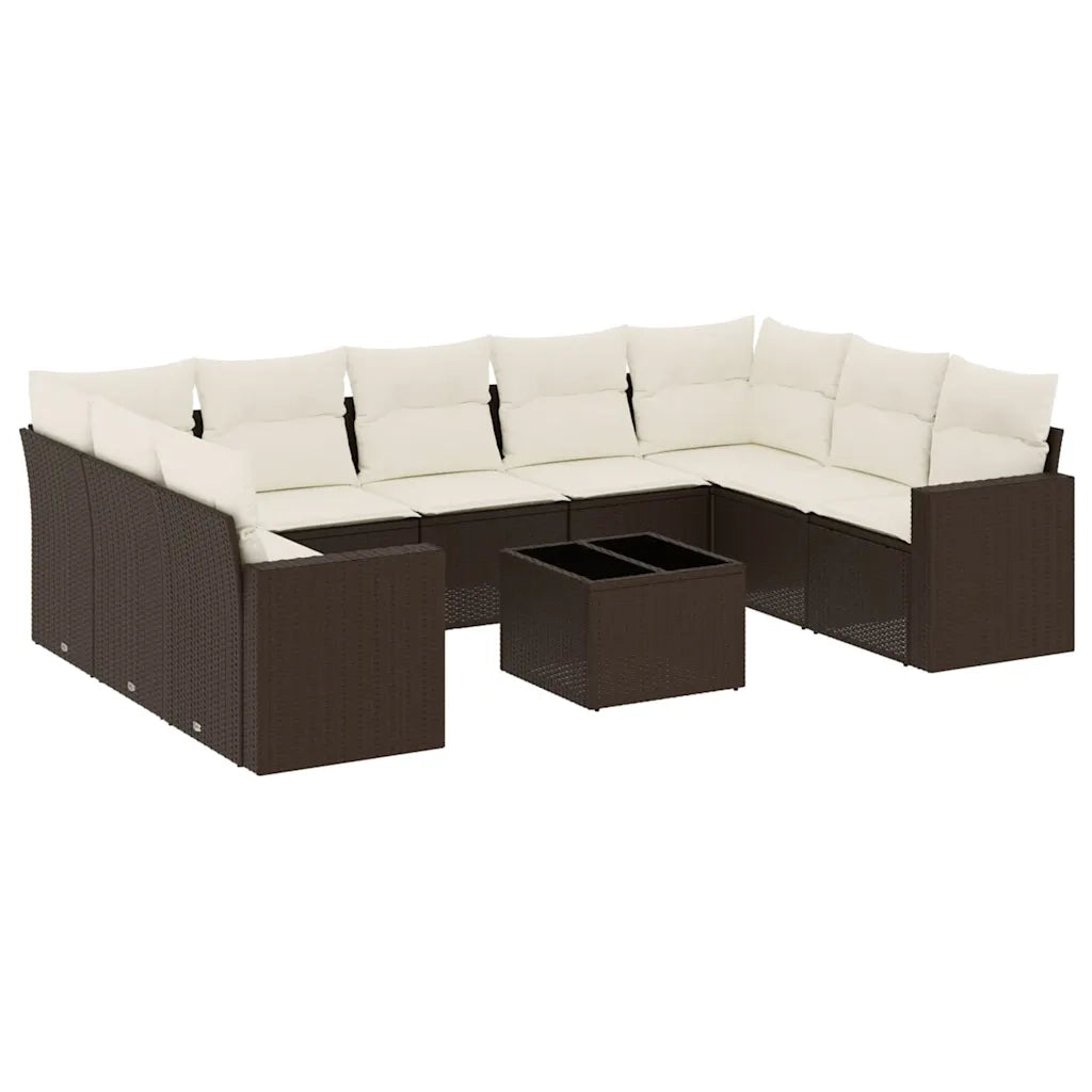 Set Divani da Giardino 10pz con Cuscini in Polyrattan Marrone 3251750