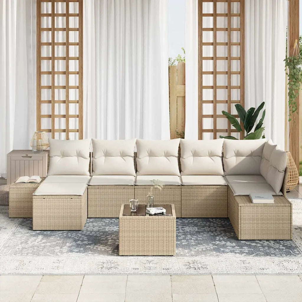 Set Divano da Giardino con cuscino 7 pcs Beige polyrattan 3355830