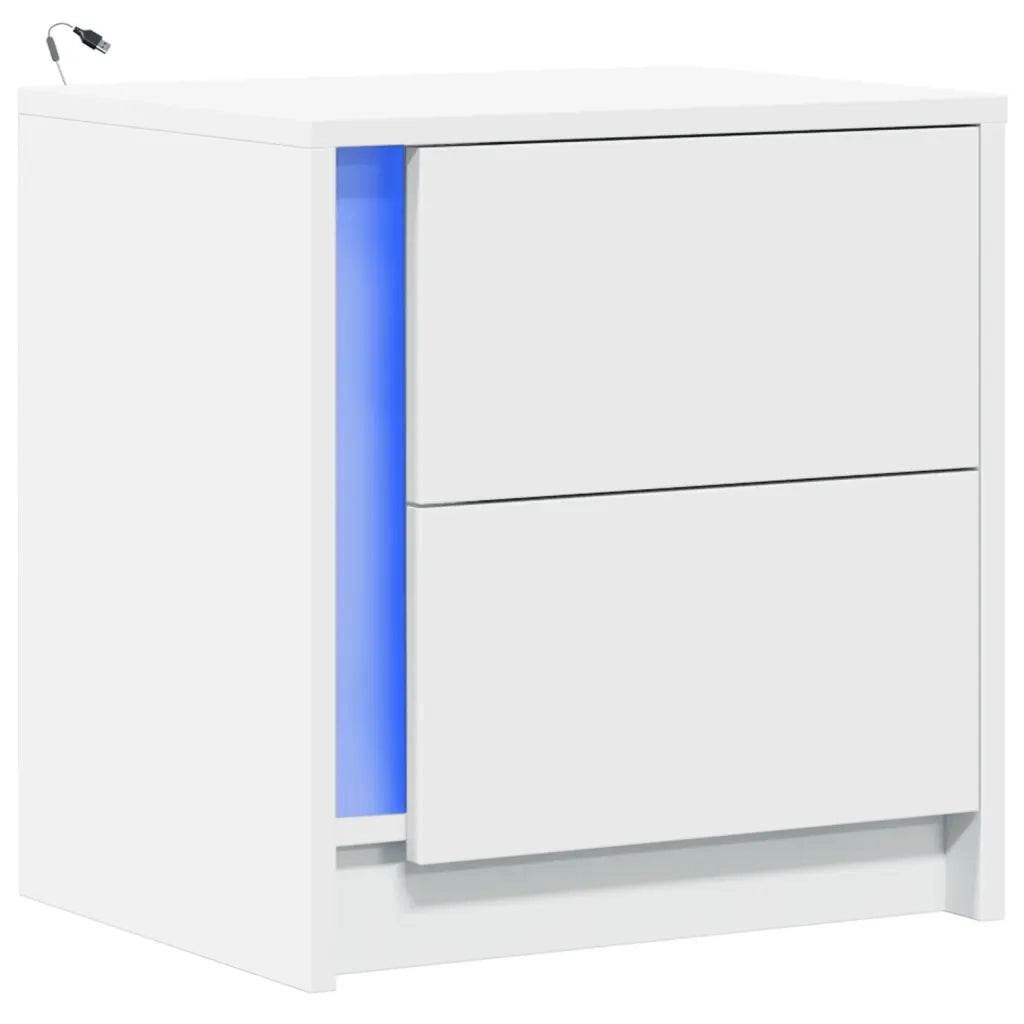 Comodino | Armadio da Notte | Mobiletto da notte con Luci LED Bianco in Legno Multistrato
