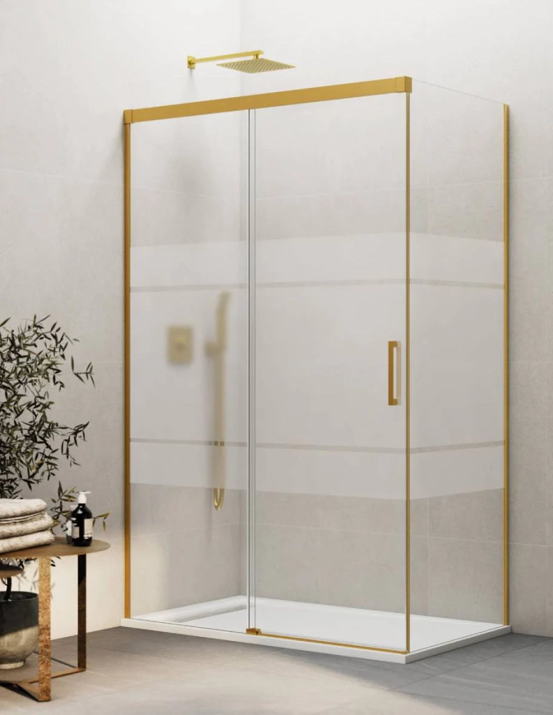 Box doccia THALASSA (BASIC) 1+1 con lato fisso laterale 190x110 cm Oro vetro serigrafato