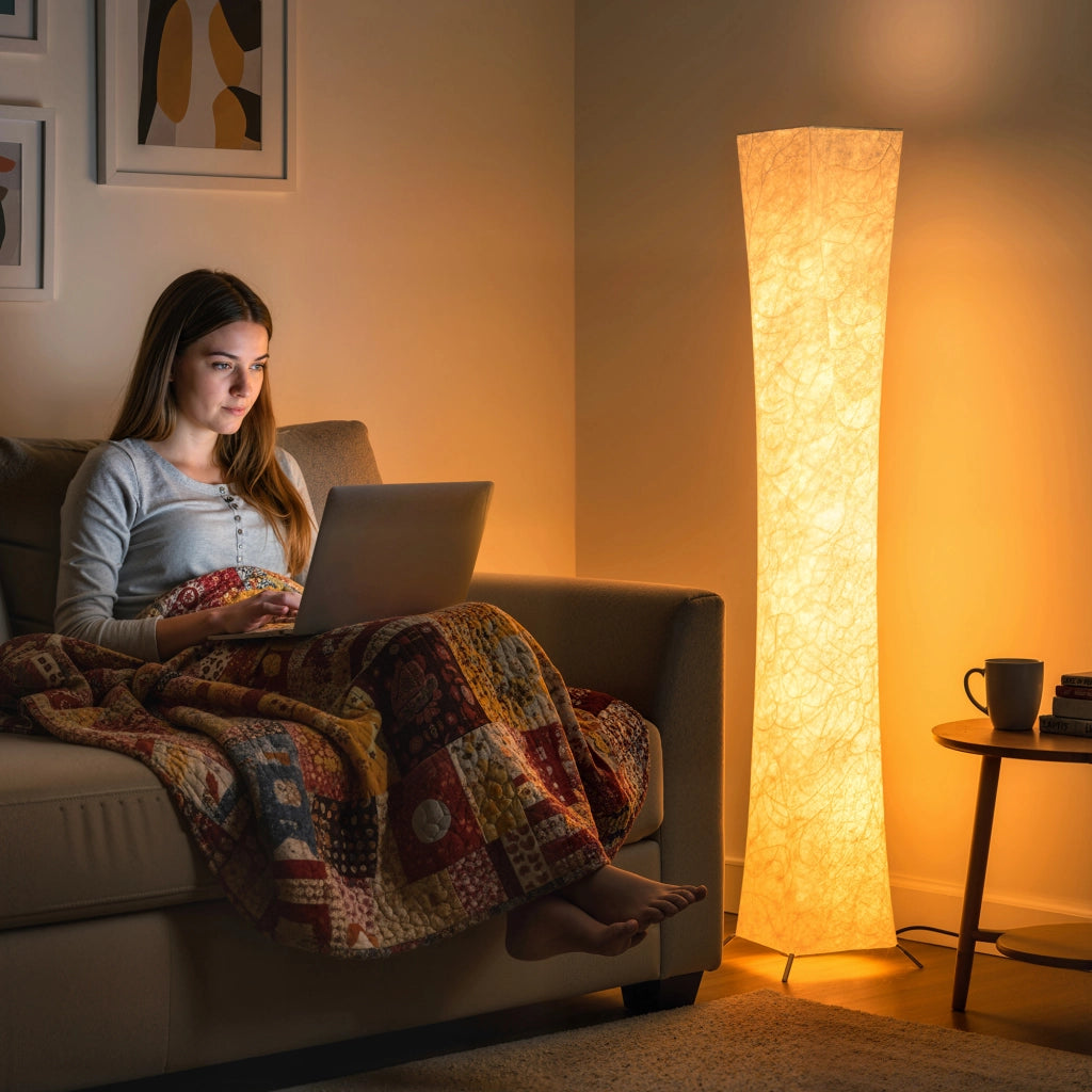 Lampada da terra con paralume in carta, interruttore a pedale, 3 livelli di luminosita, bianco ¨C zephmum