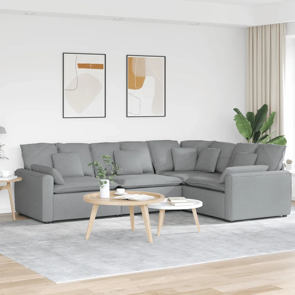 Divano Modulare con Cuscini in Tessuto Grigio Chiaro 3321147