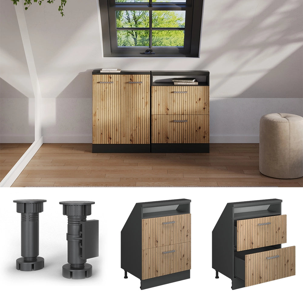 Mobile sottotetto Rion Rovere artigianale/Antracite con 2 cassetti Vicco