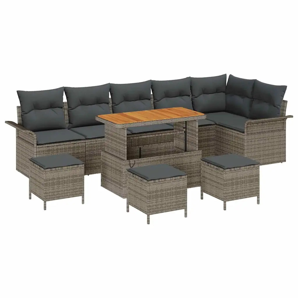 Set Divano da Giardino con cuscino 10 pcs Grigio polyrattan