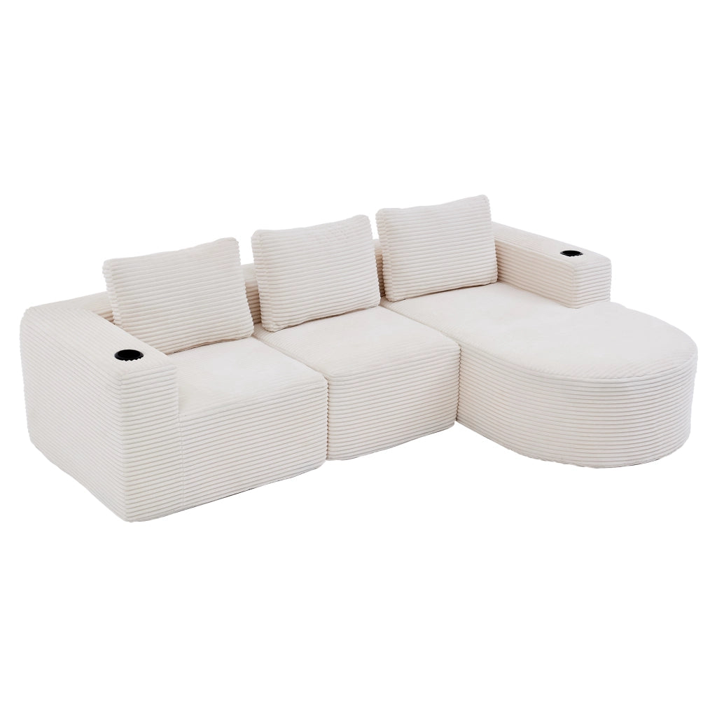 Divano letto a due posti - Zephmum- 265 cm largo, 3 cuscini, porta bicchieri