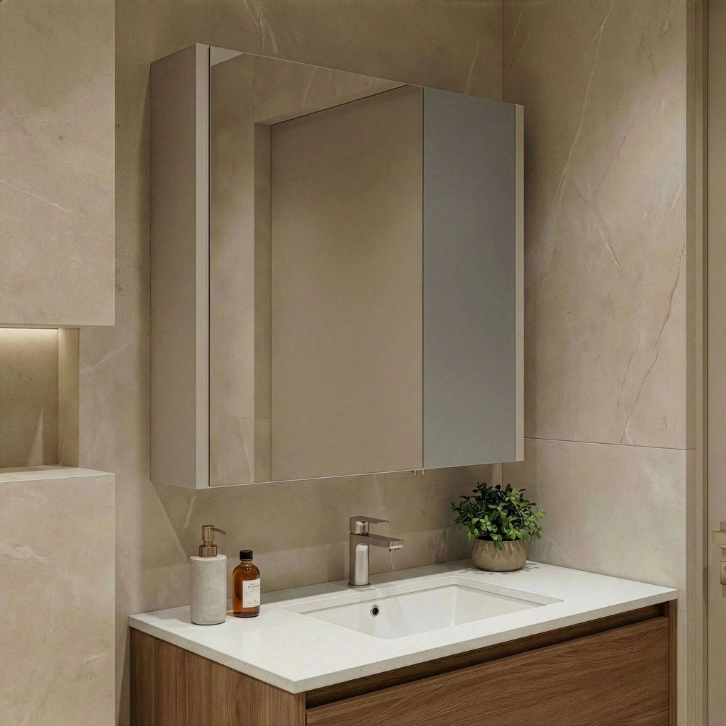 Mobile da bagno con specchio "Desna 60" - 60 x 16 x 66 cm - Sabbia