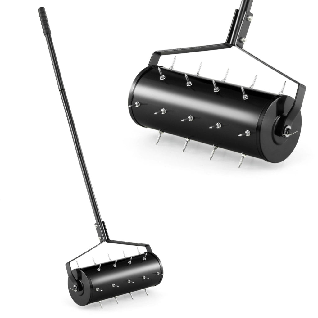 Aeratore per prato 45cm, Attrezzo pesante per cura del prato con manico in metallo da 130cm Nero