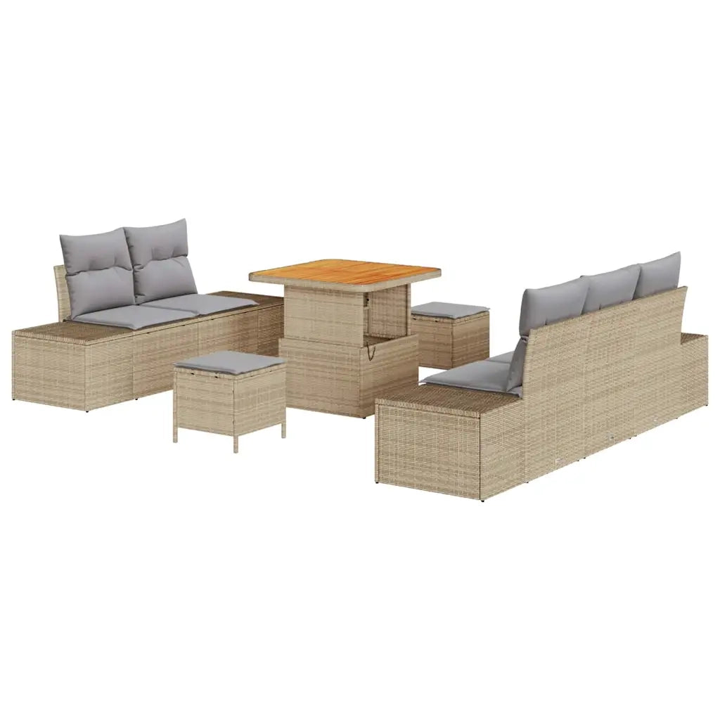 Set Divano da Giardino con cuscino 8 pcs Beige Poly Rattan
