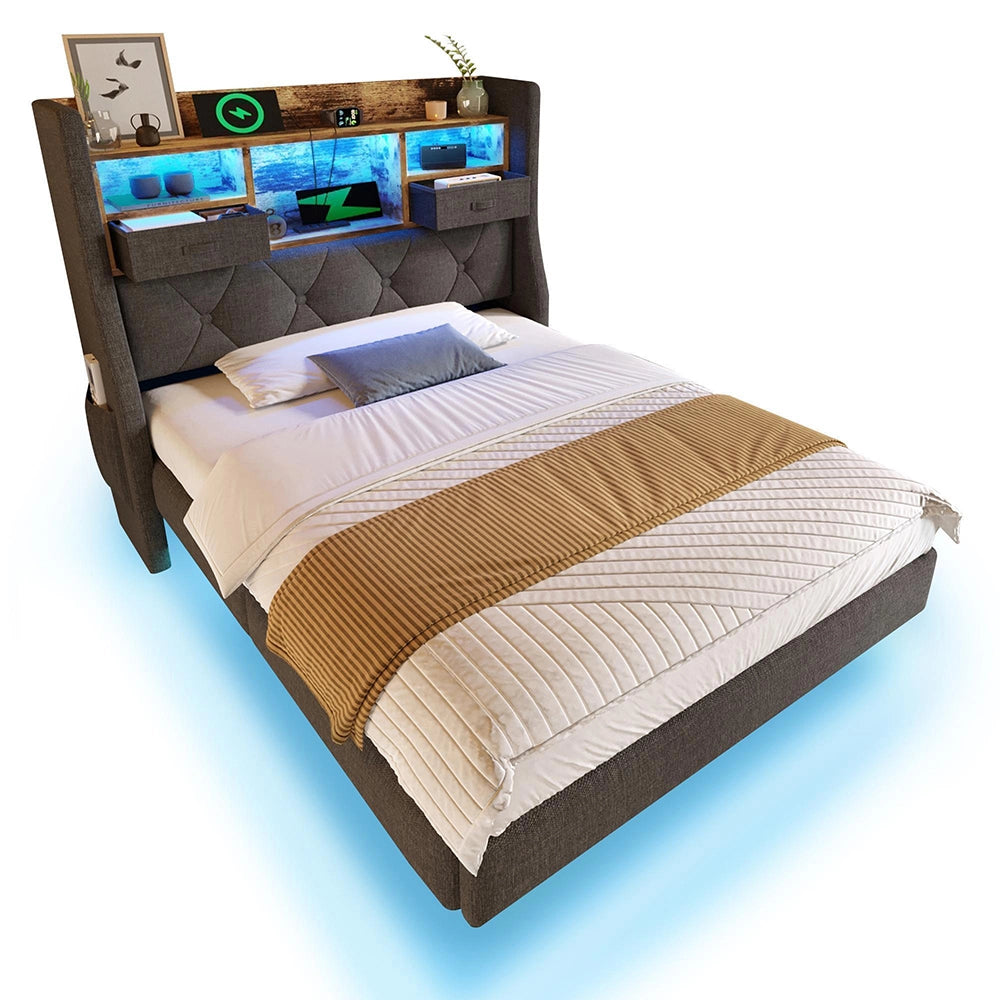Letto sospeso 90x200cm?- Xylo - LED USB Type-C lino grigio