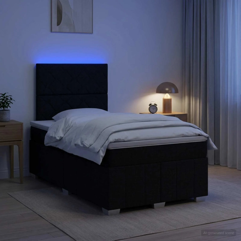 Letto Box Spring LED con Materasso Nero 120 x 190 cm Tessuto 3455565