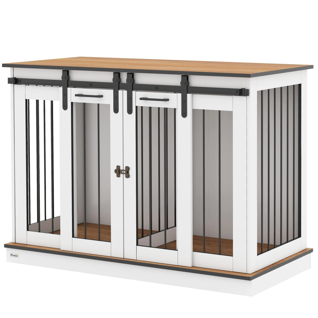 Gabbia per Cani con 2 Porte ¨C Xylo ¨C Design Rustico Bianco con Serratura