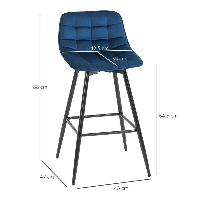 SET 2 SGABELLI DA BAR SEDIE IMBOTTITE STILE NORDICO VELLUTO BLU