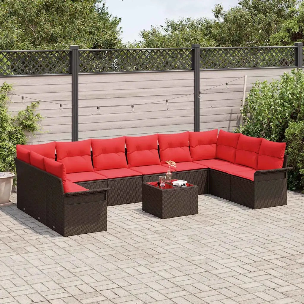 Set Divano da Giardino con cuscino 11 pcs Marrone polyrattan 3345554