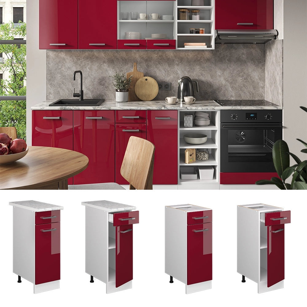 Mobiletto base per cucina R-Line Rosso lucido/Bianco 30 cm, PL Antracite Vicco