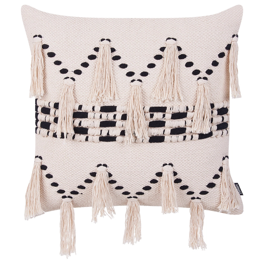 Set di 2 cuscini decorativi in cotone beige 45 x 45 cm con nappe Boho Decor