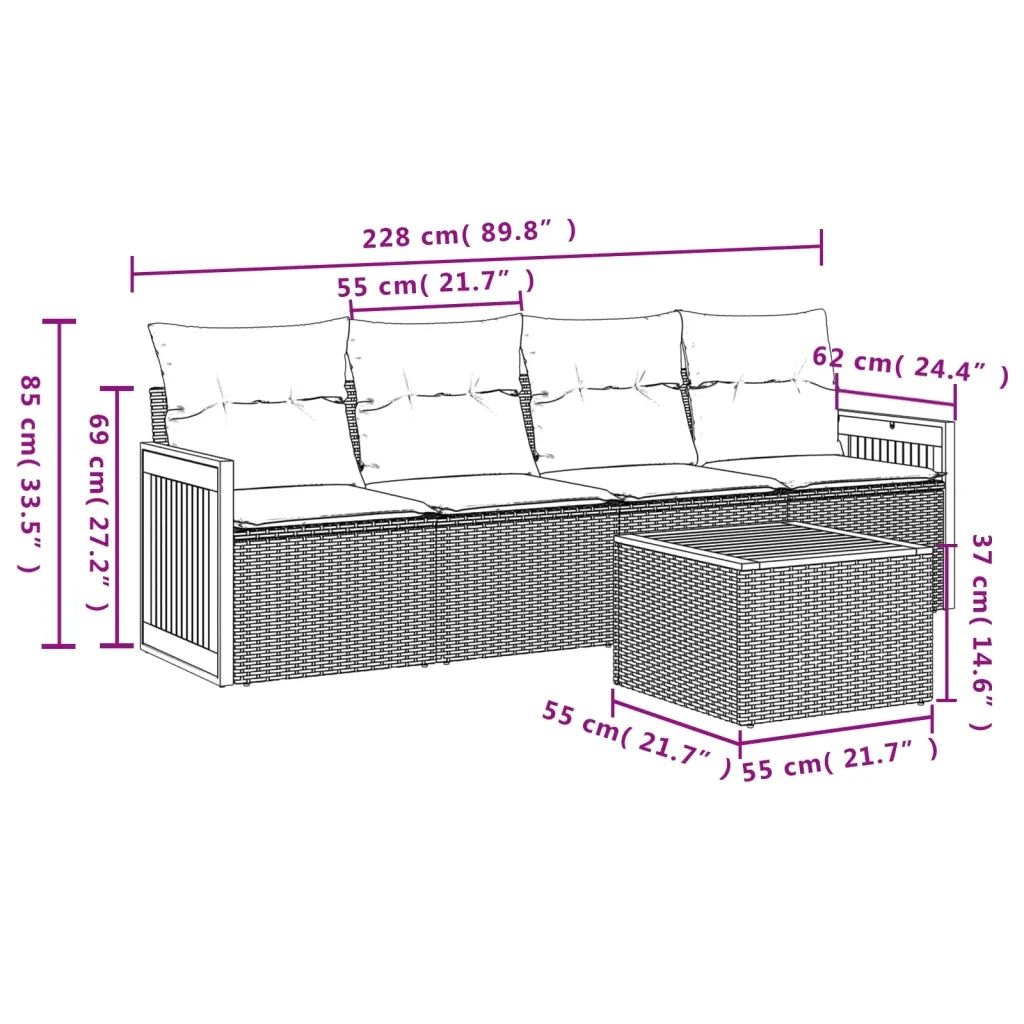 Set Divano da Giardino 5 pz con Cuscini Beige in Polyrattan 3259860