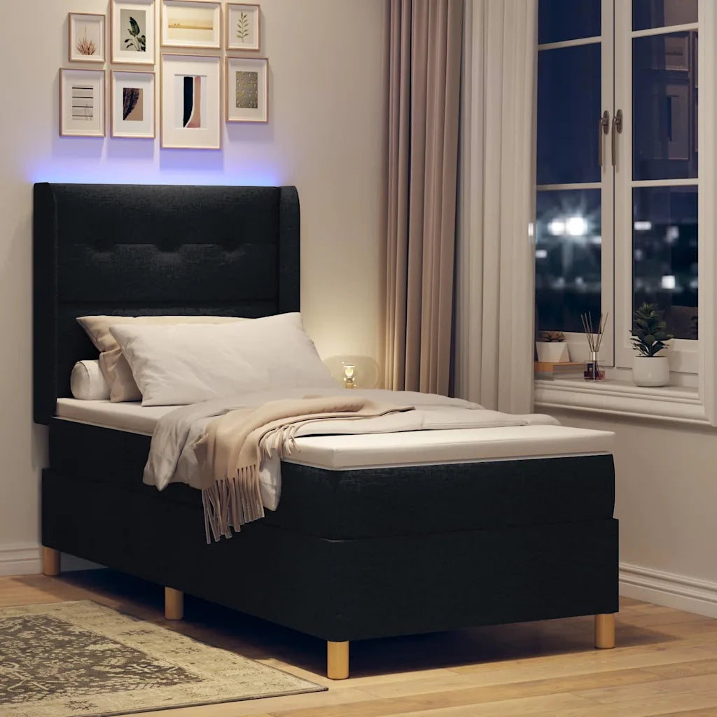 Letto a molle con strisce LED Nero 90 x 200 cm Tessuto 3343674