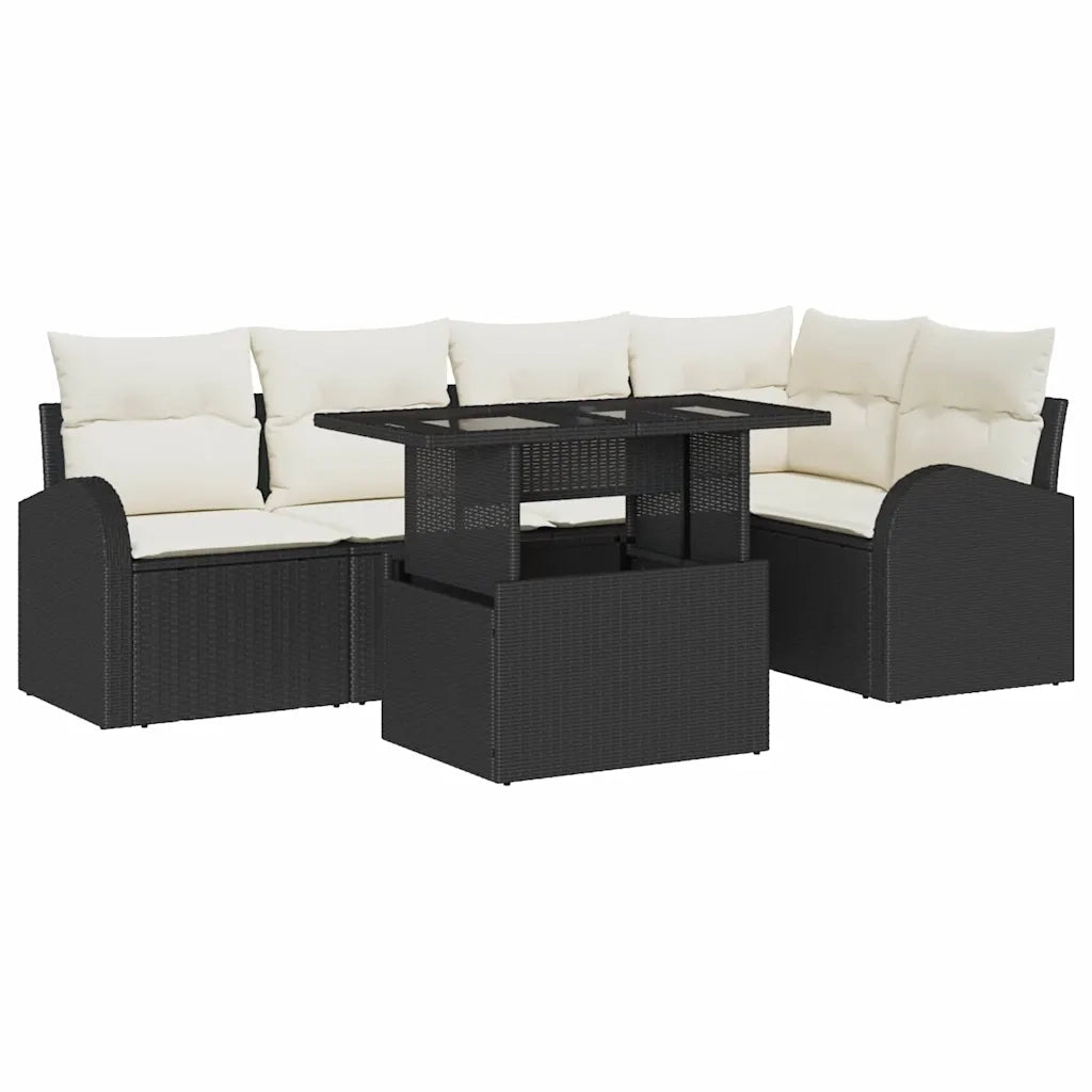Set Divano da Giardino con cuscino 6 pcs Nero Poly Rattan